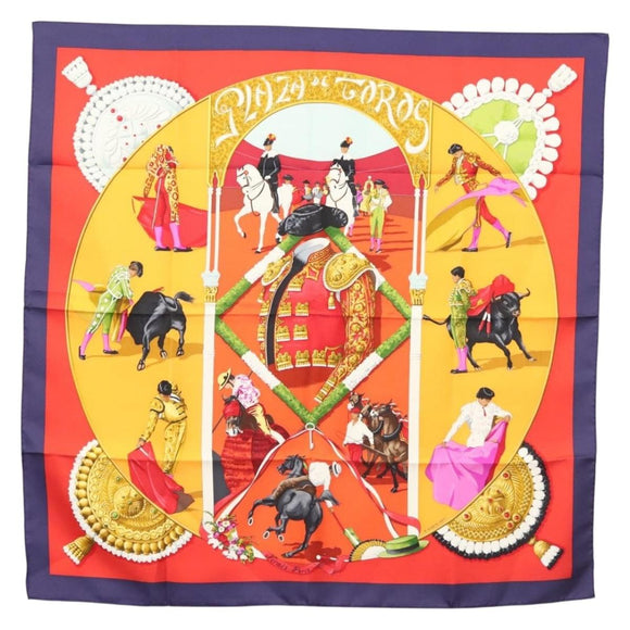 HERMES Carre 90 Scarf ""PLAZA DE TOROS"" Silk Orange Auth am8844