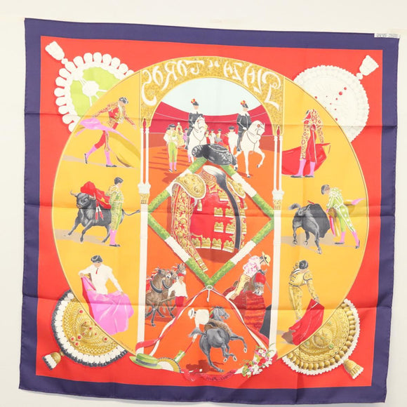 HERMES Carre 90 Scarf ""PLAZA DE TOROS"" Silk Orange Auth am8844