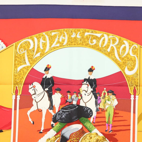 HERMES Carre 90 Scarf ""PLAZA DE TOROS"" Silk Orange Auth am8844