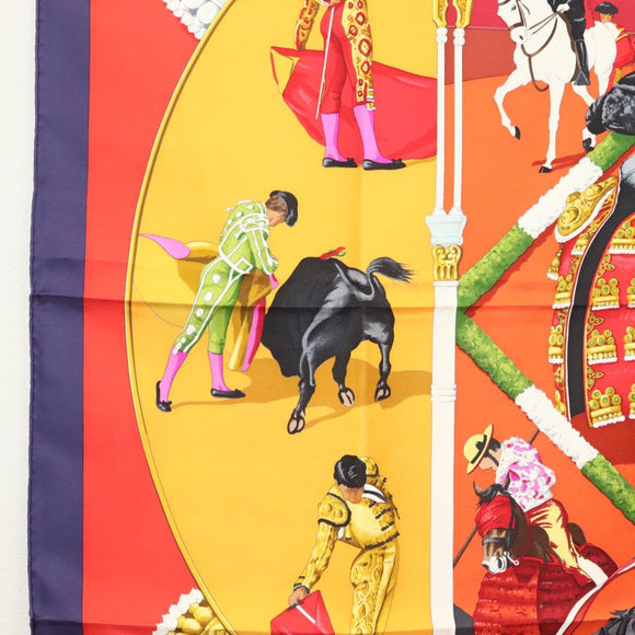 HERMES Carre 90 Scarf ""PLAZA DE TOROS"" Silk Orange Auth am8844