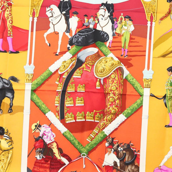 HERMES Carre 90 Scarf ""PLAZA DE TOROS"" Silk Orange Auth am8844