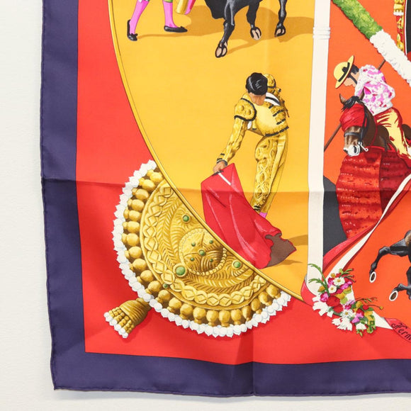 HERMES Carre 90 Scarf ""PLAZA DE TOROS"" Silk Orange Auth am8844