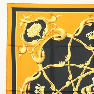 HERMES Carre 90 Scarf Crown Silk Yellow Auth am8845 - 0