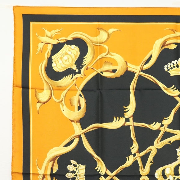 HERMES Carre 90 Scarf Crown Silk Yellow Auth am8845
