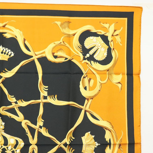 HERMES Carre 90 Scarf Crown Silk Yellow Auth am8845