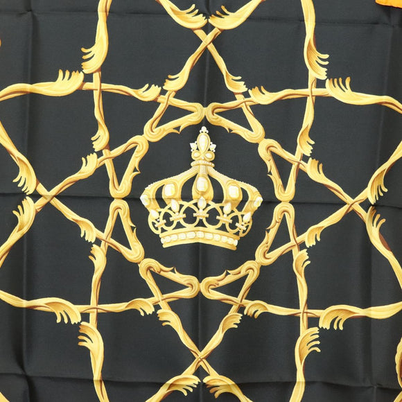 HERMES Carre 90 Scarf Crown Silk Yellow Auth am8845