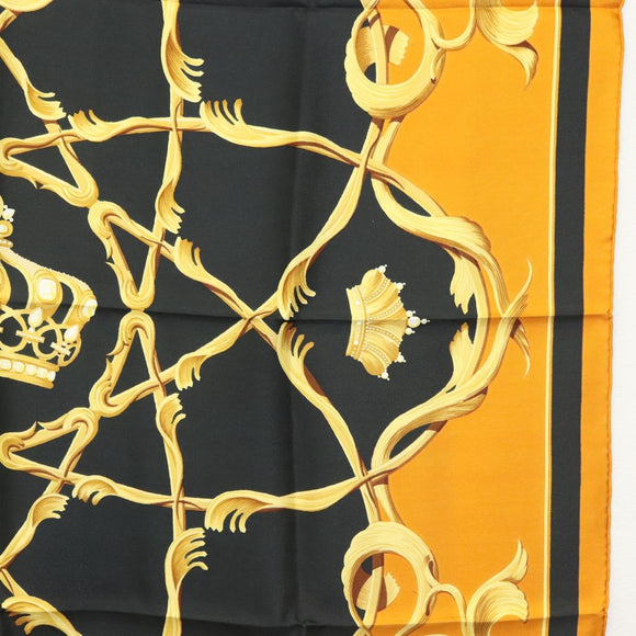 HERMES Carre 90 Scarf Crown Silk Yellow Auth am8845
