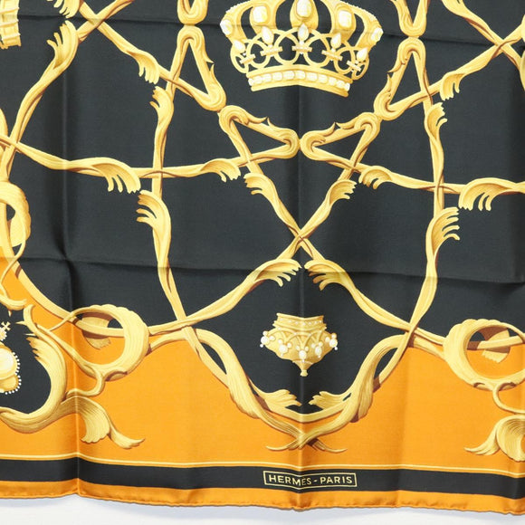 HERMES Carre 90 Scarf Crown Silk Yellow Auth am8845
