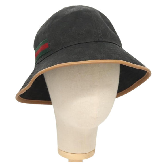 GUCCI GG Canvas Sherry Line Web Bucket Hat Hat Black 722377 Auth am8853V