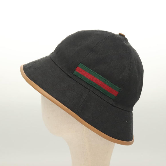 GUCCI GG Canvas Sherry Line Web Bucket Hat Hat Black 722377 Auth am8853V