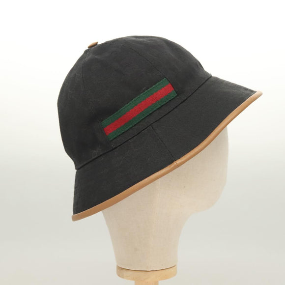 GUCCI GG Canvas Sherry Line Web Bucket Hat Hat Black 722377 Auth am8853V