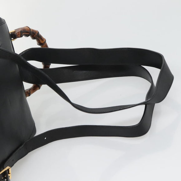 GUCCI Bamboo Backpack Leather Black Gold 008 2058 0016 Auth am8855