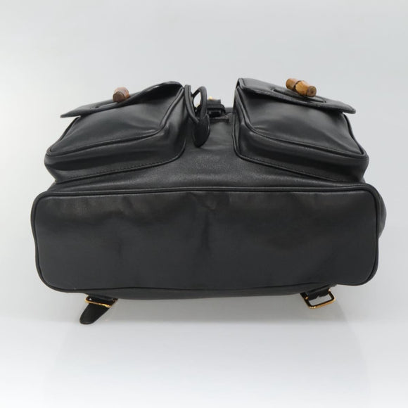 GUCCI Bamboo Backpack Leather Black Gold 008 2058 0016 Auth am8855