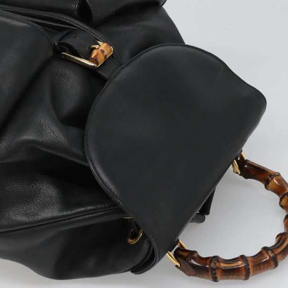 GUCCI Bamboo Backpack Leather Black Gold 008 2058 0016 Auth am8855