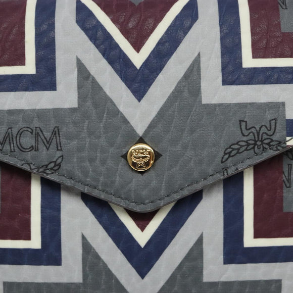 MCM Logogram Vicetos Clutch Bag PVC Leather Gray Gold Auth am8856