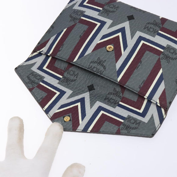 MCM Logogram Vicetos Clutch Bag PVC Leather Gray Gold Auth am8856