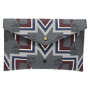 MCM Logogram Vicetos Clutch Bag PVC Leather Gray Gold Auth am8856-2