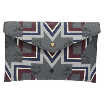 MCM Logogram Vicetos Clutch Bag PVC Leather Gray Gold Auth am8856 - 0