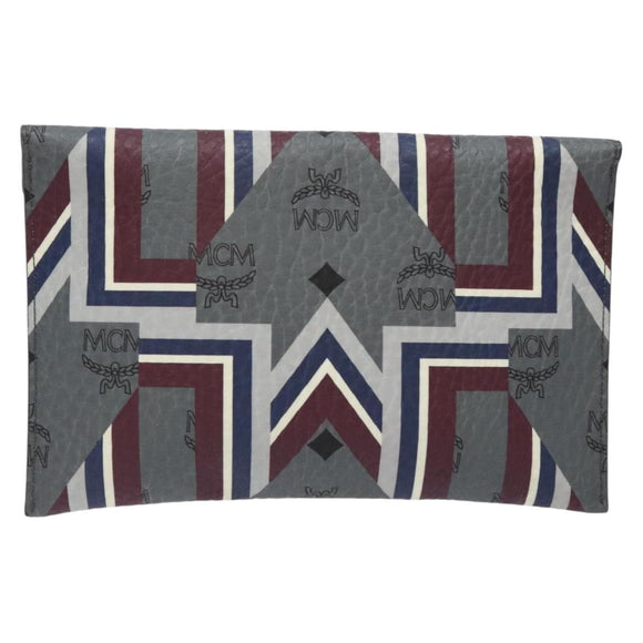 MCM Logogram Vicetos Clutch Bag PVC Leather Gray Gold Auth am8856