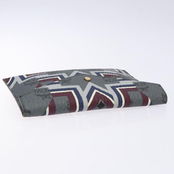 MCM Logogram Vicetos Clutch Bag PVC Leather Gray Gold Auth am8856