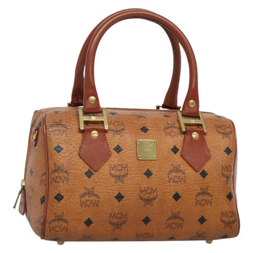 MCM Logogram Vicetos Boston Bag PVC Leather Brown Gold Auth am8857