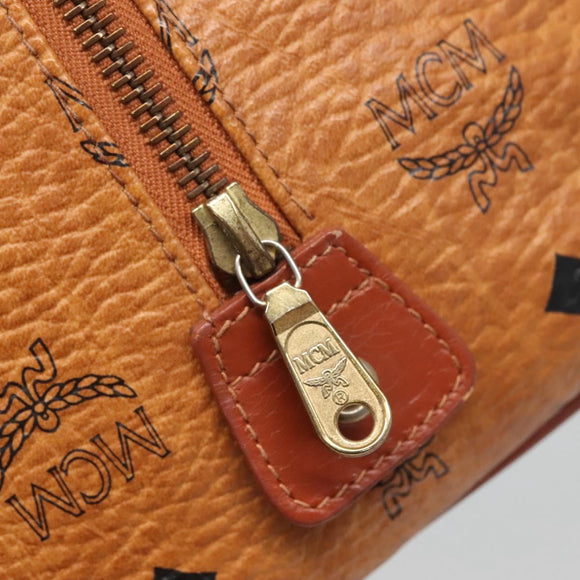 MCM Logogram Vicetos Boston Bag PVC Leather Brown Gold Auth am8857