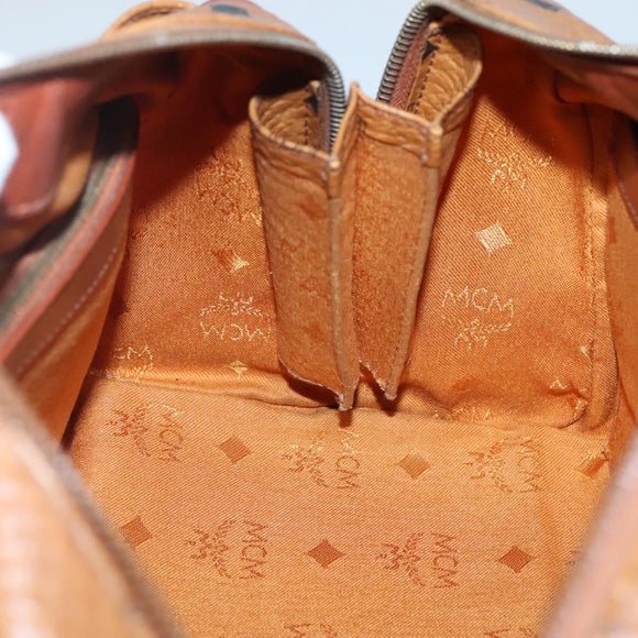 MCM Logogram Vicetos Boston Bag PVC Leather Brown Gold Auth am8857