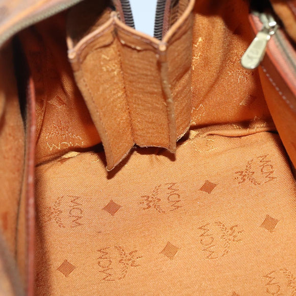 MCM Logogram Vicetos Boston Bag PVC Leather Brown Gold Auth am8857