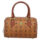 MCM Logogram Vicetos Boston Bag PVC Leather Brown Gold Auth am8857-2