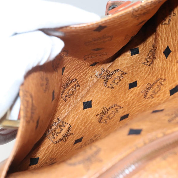 MCM Logogram Vicetos Boston Bag PVC Leather Brown Gold Auth am8857