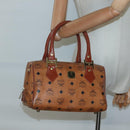 MCM Logogram Vicetos Boston Bag PVC Leather Brown Gold Auth am8857-22
