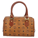 MCM Logogram Vicetos Boston Bag PVC Leather Brown Gold Auth am8857-3