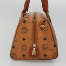 MCM Logogram Vicetos Boston Bag PVC Leather Brown Gold Auth am8857-4