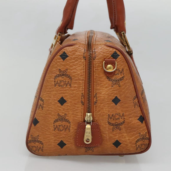 MCM Logogram Vicetos Boston Bag PVC Leather Brown Gold Auth am8857