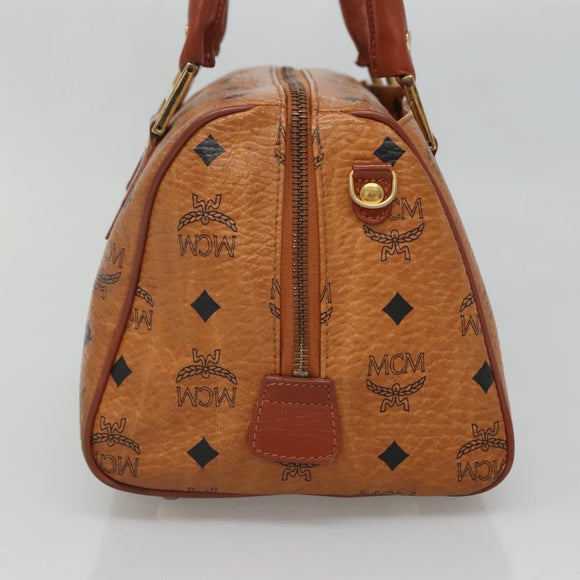 MCM Logogram Vicetos Boston Bag PVC Leather Brown Gold Auth am8857