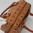MCM Logogram Vicetos Boston Bag PVC Leather Brown Gold Auth am8857-6