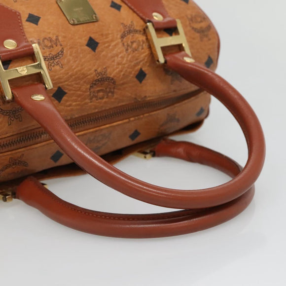 MCM Logogram Vicetos Boston Bag PVC Leather Brown Gold Auth am8857