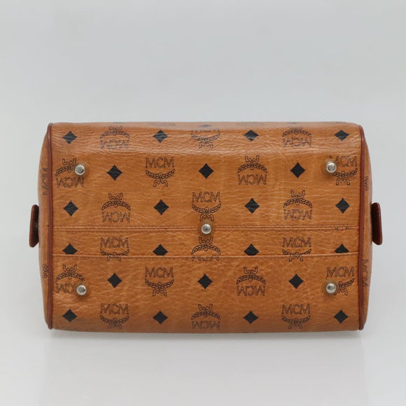 MCM Logogram Vicetos Boston Bag PVC Leather Brown Gold Auth am8857