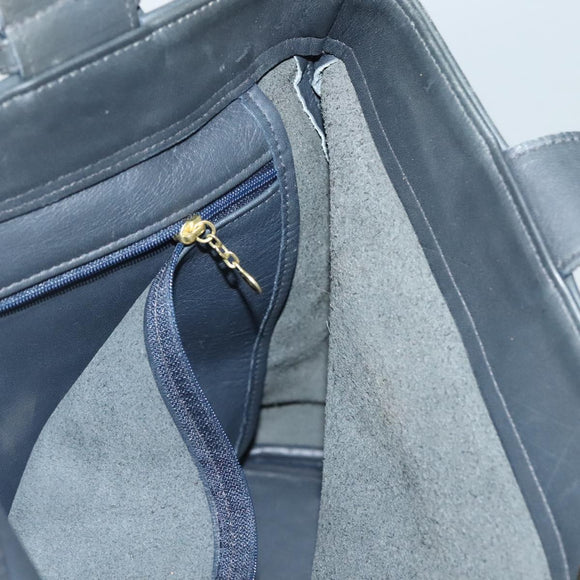 Coach Tote Bag Leather Navy Gold Auth am8870
