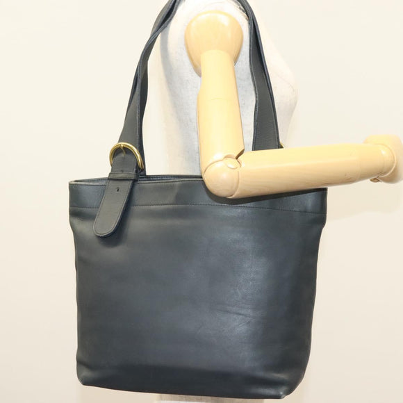 Coach Tote Bag Leather Navy Gold Auth am8870
