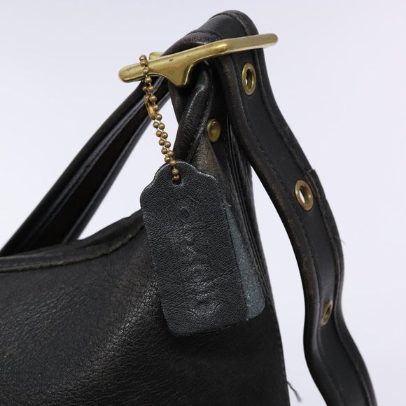 Coach Shoulder Bag Leather Black Gold Auth am8871