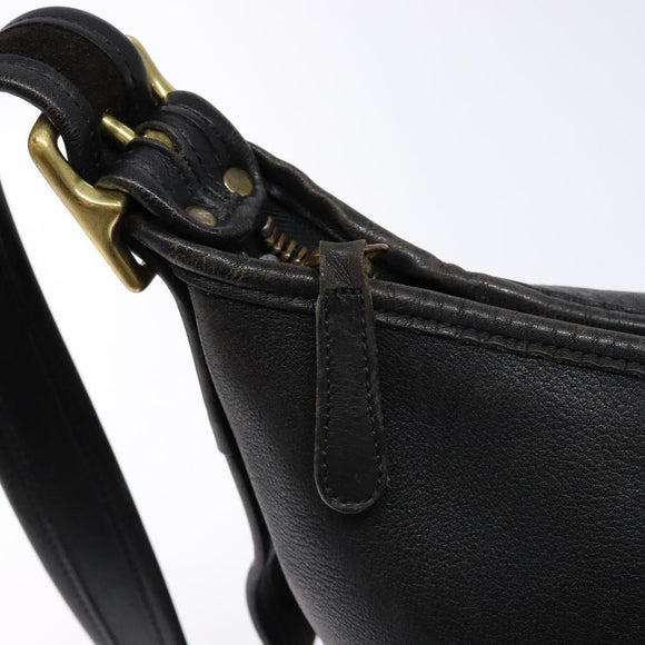 Coach Shoulder Bag Leather Black Gold Auth am8871