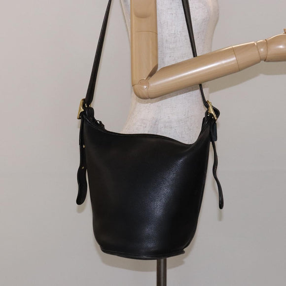 Coach Shoulder Bag Leather Black Gold Auth am8871