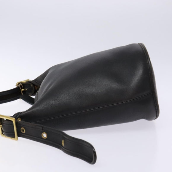 Coach Shoulder Bag Leather Black Gold Auth am8871