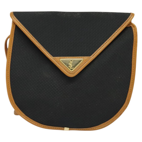 SAINT LAURENT Shoulder Bag Leather Black Gold Auth am8872
