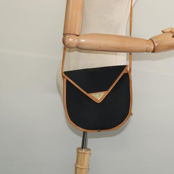 SAINT LAURENT Shoulder Bag Leather Black Gold Auth am8872