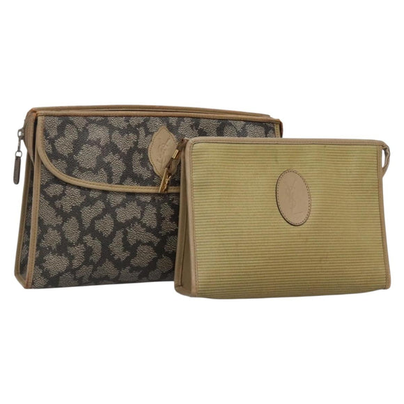 SAINT LAURENT Clutch-Tasche 2er Set Beige Braun Gold Authentisch am8873