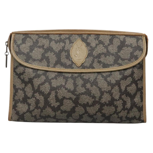 SAINT LAURENT Clutch Bag 2Set Beige Brown gold Auth am8873