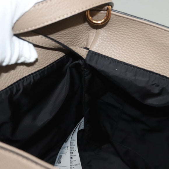 VERSACE Tote Bag Leather Beige Gold Auth am8882