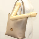 VERSACE Tote Bag Leather Beige Gold Auth am8882-24